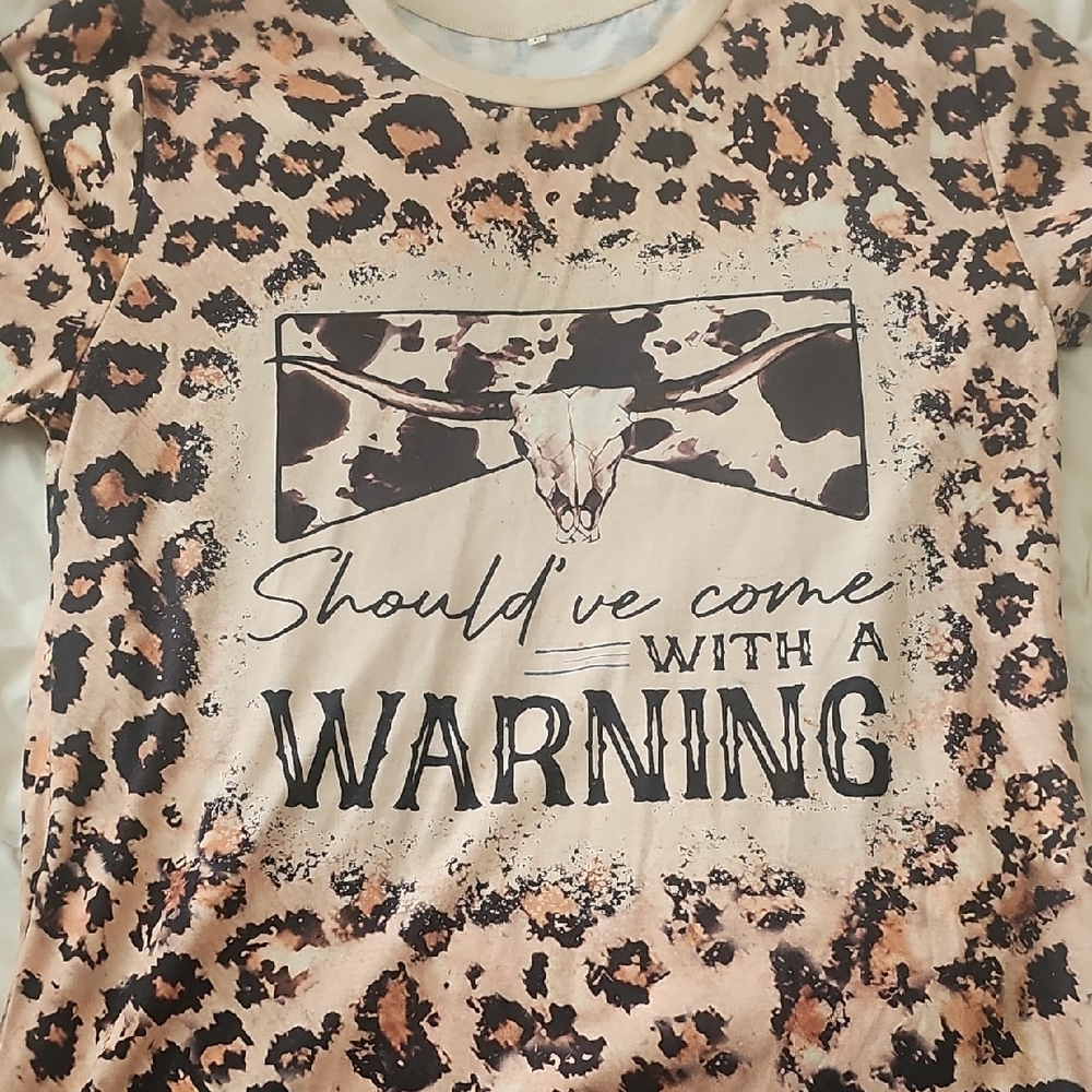 Leopard Print Women's Blouse with Warning Graphic